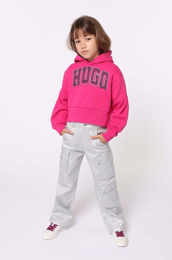 Hugo Dječja dukserica HUGO boja: ružičasta, s kapuljačom, s tiskom, G00211