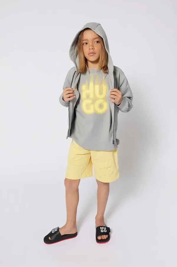 HUGO Dječja dukserica HUGO boja: siva, s kapuljačom, bez uzorka, G00360