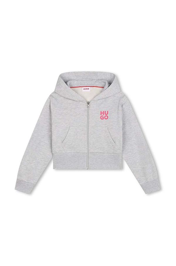 Hugo Dječja dukserica HUGO boja: siva, s kapuljačom, s tiskom, G00228