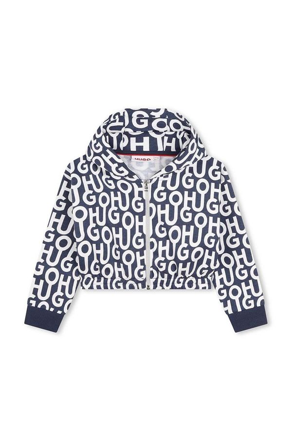 Hugo Dječja dukserica HUGO boja: tamno plava, s kapuljačom, s uzorkom