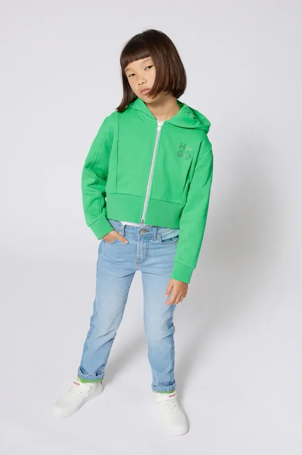 HUGO Dječja dukserica HUGO boja: zelena, s kapuljačom, bez uzorka, G00402