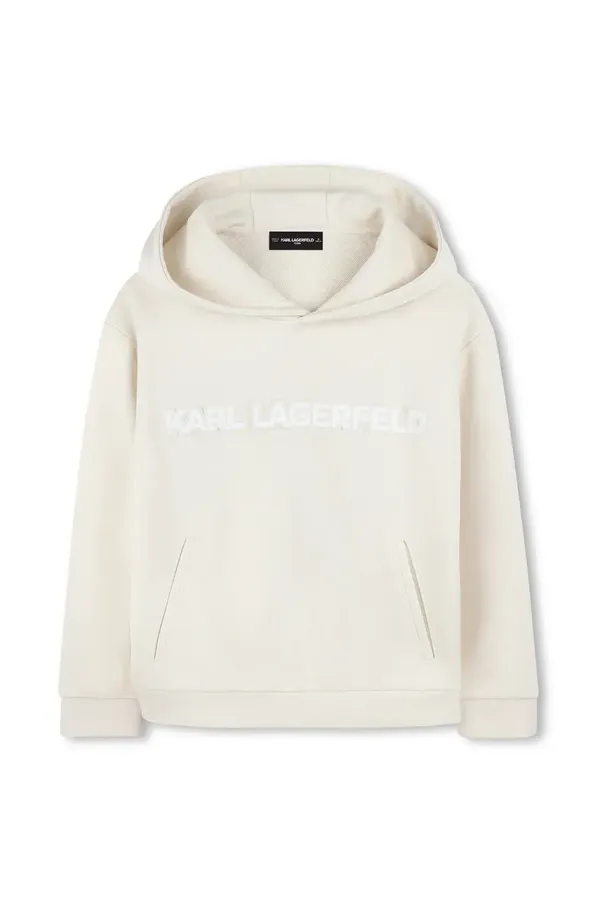 Karl Lagerfeld Dječja dukserica Karl Lagerfeld boja: bež, s kapuljačom, s tiskom, Z30576