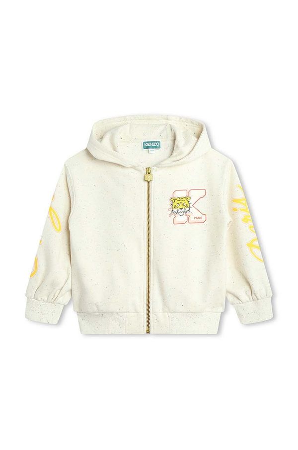 Kenzo kids Dječja dukserica Kenzo Kids boja: bež, s kapuljačom, s tiskom