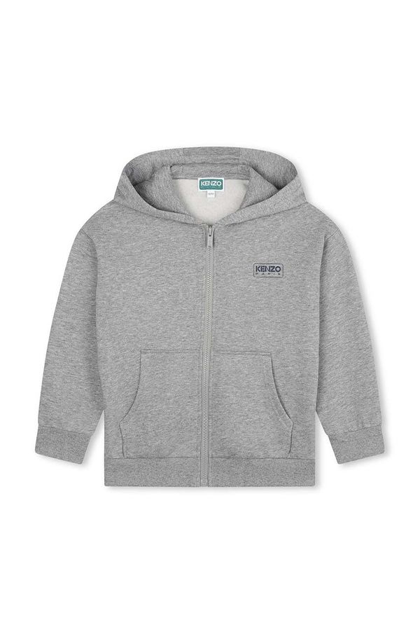 Kenzo kids Dječja dukserica Kenzo Kids boja: siva, s kapuljačom, s tiskom, K60810