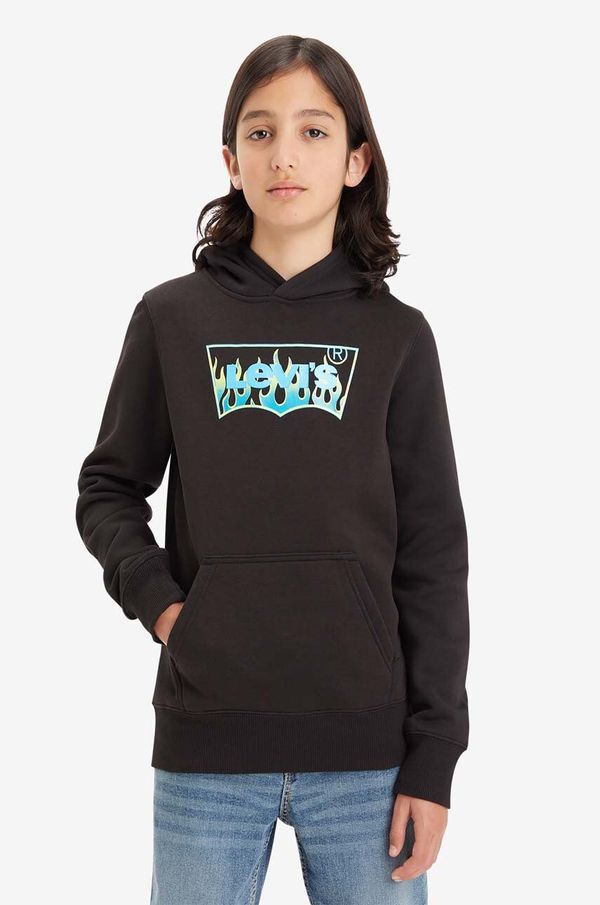Levi's Dječja dukserica Levi's boja: crna, s kapuljačom, s tiskom