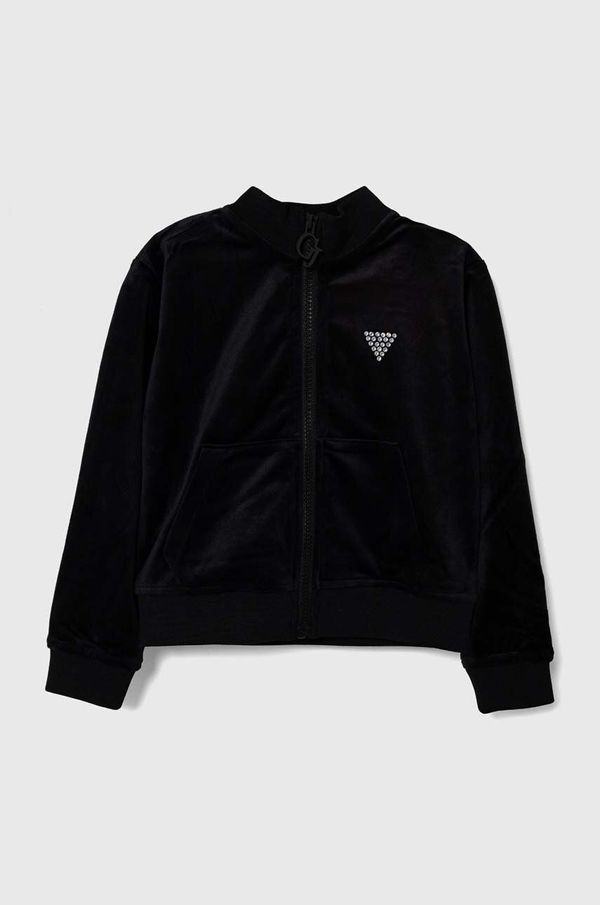 Guess Dječja dukserica od velura Guess boja: crna, bez uzorka