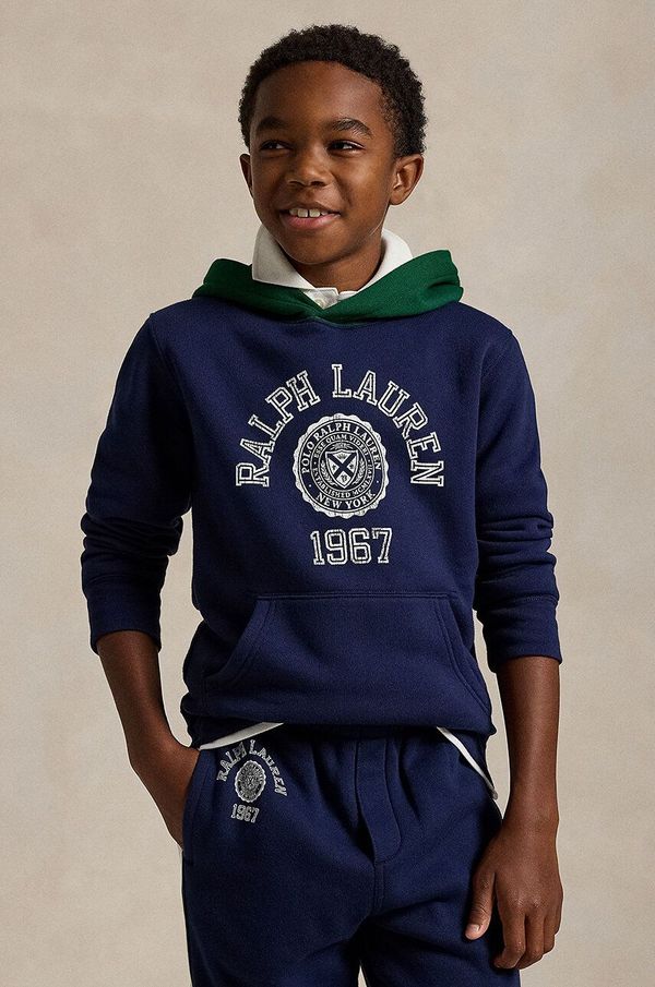 Polo Ralph Lauren Dječja dukserica Polo Ralph Lauren boja: tamno plava, s kapuljačom, s tiskom, 323952489001