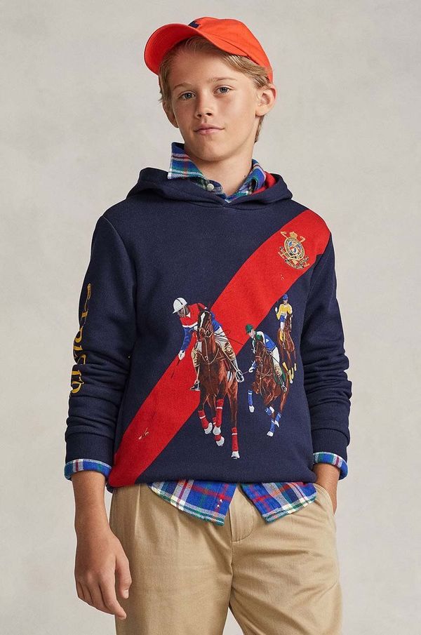 Polo Ralph Lauren Dječja dukserica Polo Ralph Lauren boja: tamno plava, s kapuljačom, s tiskom