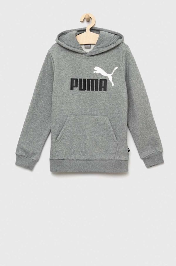 Puma Dječja dukserica Puma ESS+ 2 Col Big Logo Hoodie FL B boja: siva, s kapuljačom, s tiskom