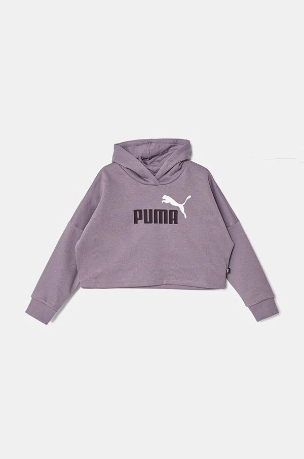 Puma Dječja dukserica Puma ESS Logo Cropped Hoodie boja: ljubičasta, s kapuljačom, s tiskom, 671134
