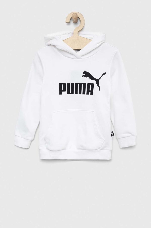 Puma Dječja dukserica Puma ESS Logo Hoodie TR G boja: bijela, s kapuljačom, s tiskom