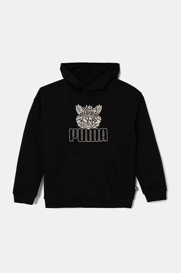 Puma Dječja dukserica Puma ESS+ TROPICAT Hoodie boja: crna, s kapuljačom, s tiskom, 681827