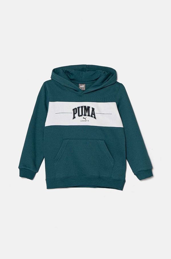 Puma Dječja dukserica Puma SQUAD Hoodie boja: zelena, s kapuljačom, s tiskom, 682775