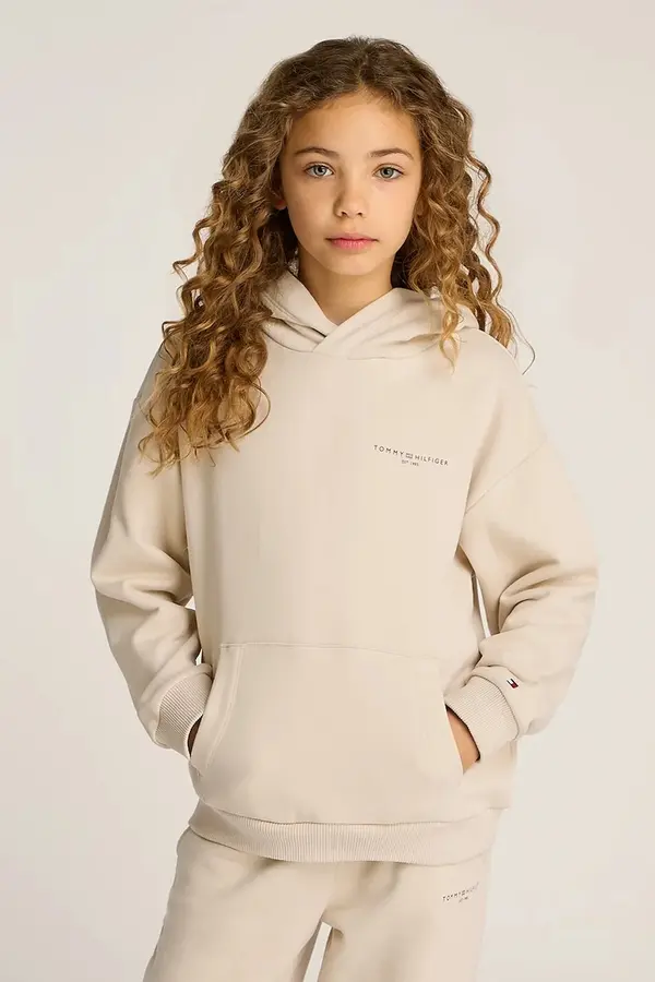 Tommy Hilfiger Dječja dukserica Tommy Hilfiger boja: bež, s kapuljačom, bez uzorka, KS0KS00595