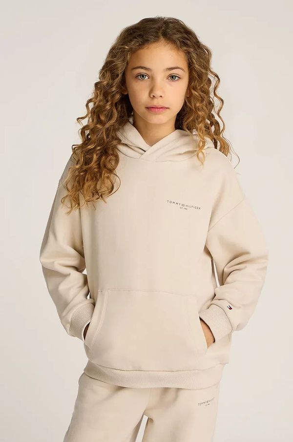 Tommy Hilfiger Dječja dukserica Tommy Hilfiger boja: bež, s kapuljačom, bez uzorka, KS0KS00595