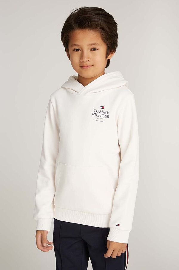 Tommy Hilfiger Dječja dukserica Tommy Hilfiger boja: bež, s kapuljačom, KB0KB09193