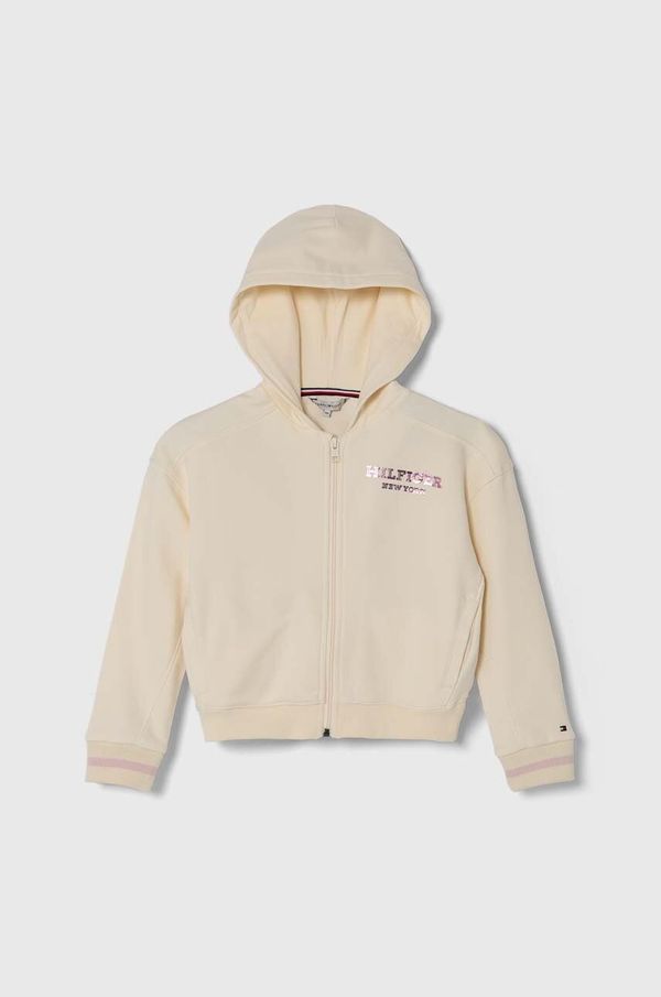 Tommy Hilfiger Dječja dukserica Tommy Hilfiger boja: bež, s kapuljačom, s tiskom