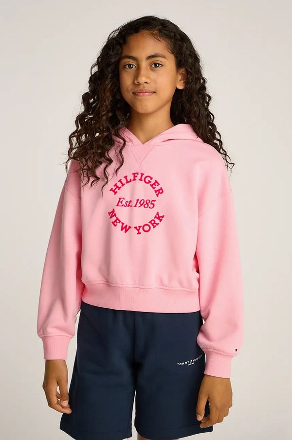 Tommy Hilfiger Dječja dukserica Tommy Hilfiger boja: ružičasta, s kapuljačom, s tiskom, KG0KG08322