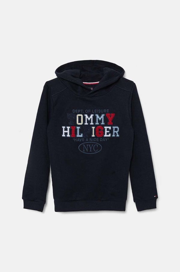 Tommy Hilfiger Dječja dukserica Tommy Hilfiger boja: tamno plava, s kapuljačom, s aplikacijom, KB0KB09050