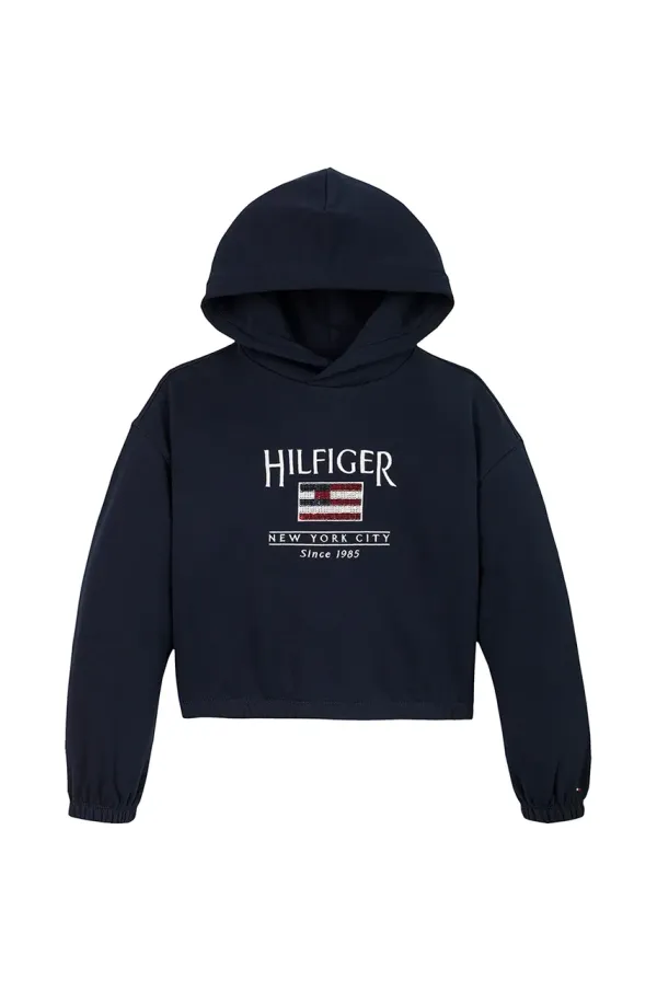 Tommy Hilfiger Dječja dukserica Tommy Hilfiger boja: tamno plava, s kapuljačom, s aplikacijom, KG0KG08558