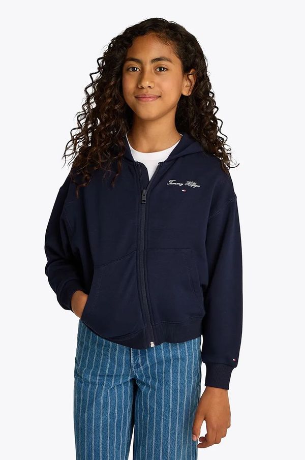 Tommy Hilfiger Dječja dukserica Tommy Hilfiger boja: tamno plava, s kapuljačom, s tiskom, KG0KG08318