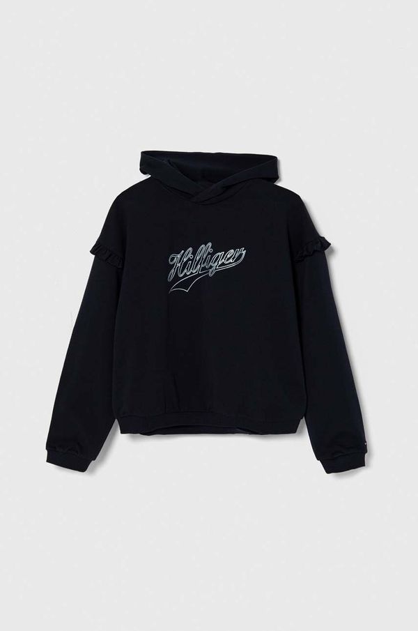 Tommy Hilfiger Dječja dukserica Tommy Hilfiger boja: tamno plava, s kapuljačom, s tiskom