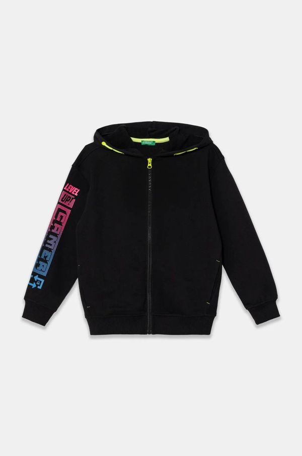 United Colors of Benetton Dječja dukserica United Colors of Benetton boja: crna, s kapuljačom, s tiskom, 3WFMC504K