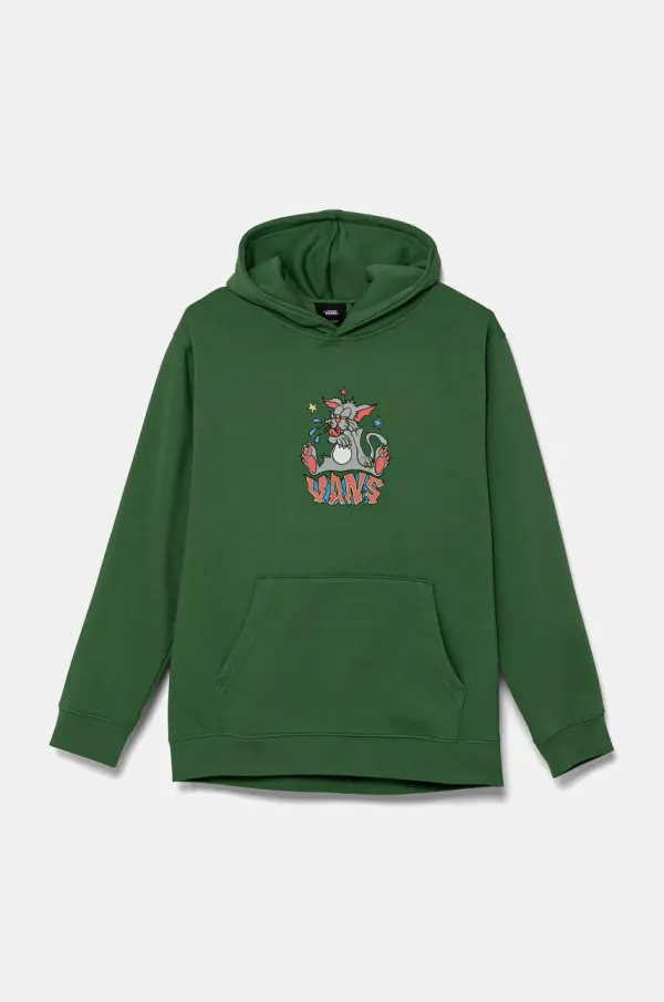 Vans Dječja dukserica Vans Frizz Loose Pullover boja: zelena, s kapuljačom, s tiskom, VN000MH6BR11