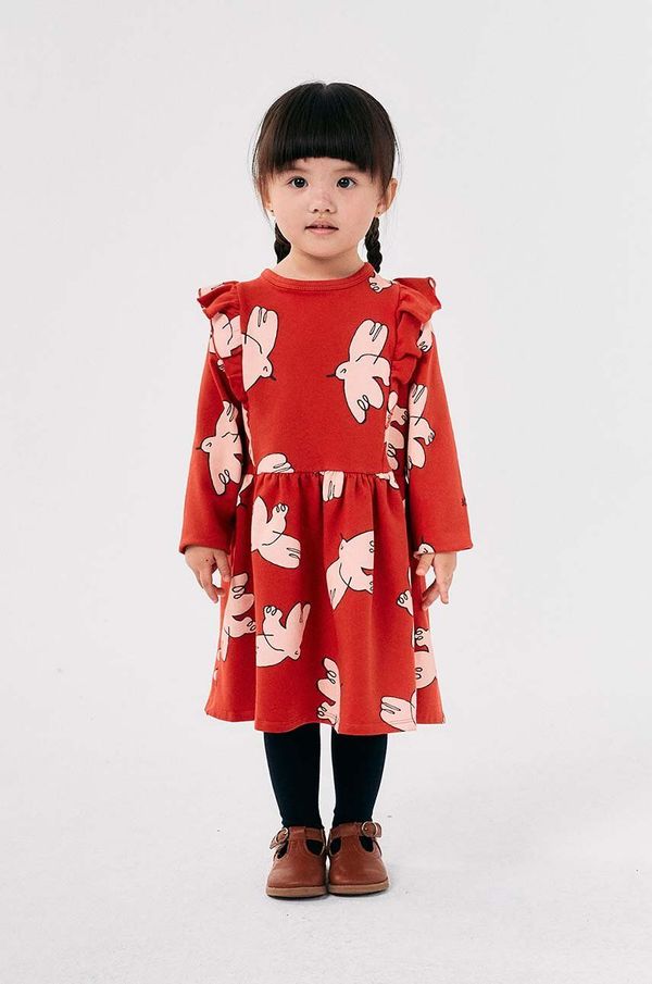 Bobo Choses Dječja haljina Bobo Choses Freedom Bird boja: crvena, mini, širi se prema dolje, 224AC108