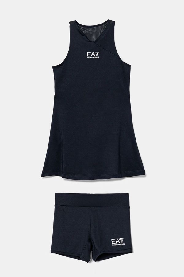 EA7 Emporio Armani Dječja haljina EA7 Emporio Armani boja: tamno plava, mini, širi se prema dolje, 8NFA51 FJGBZ
