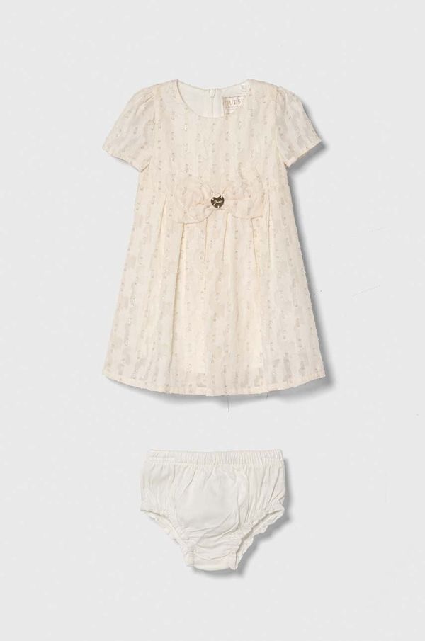 Guess Dječja haljina Guess boja: bež, mini, širi se prema dolje