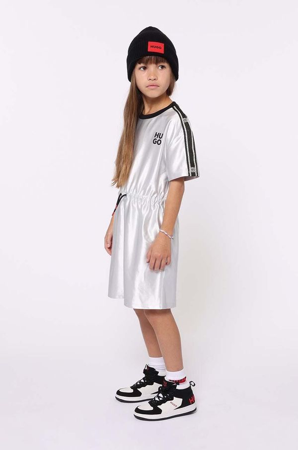 Hugo Dječja haljina HUGO boja: srebrna, mini, ravna, G00241