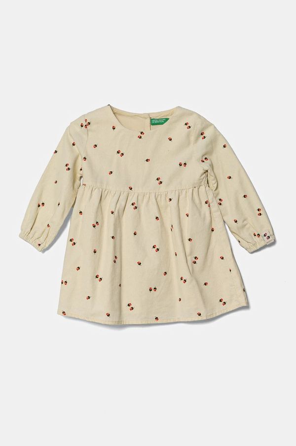 United Colors of Benetton Dječja haljina od samta United Colors of Benetton boja: bež, mini, širi se prema dolje, 40CYGV020