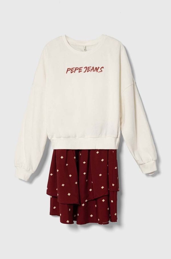 Pepe Jeans Dječja haljina Pepe Jeans boja: bordo, mini, širi se prema dolje