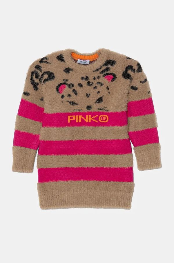 Pinko Up Dječja haljina Pinko Up boja: bež, mini, ravna, F4PIBGDR127