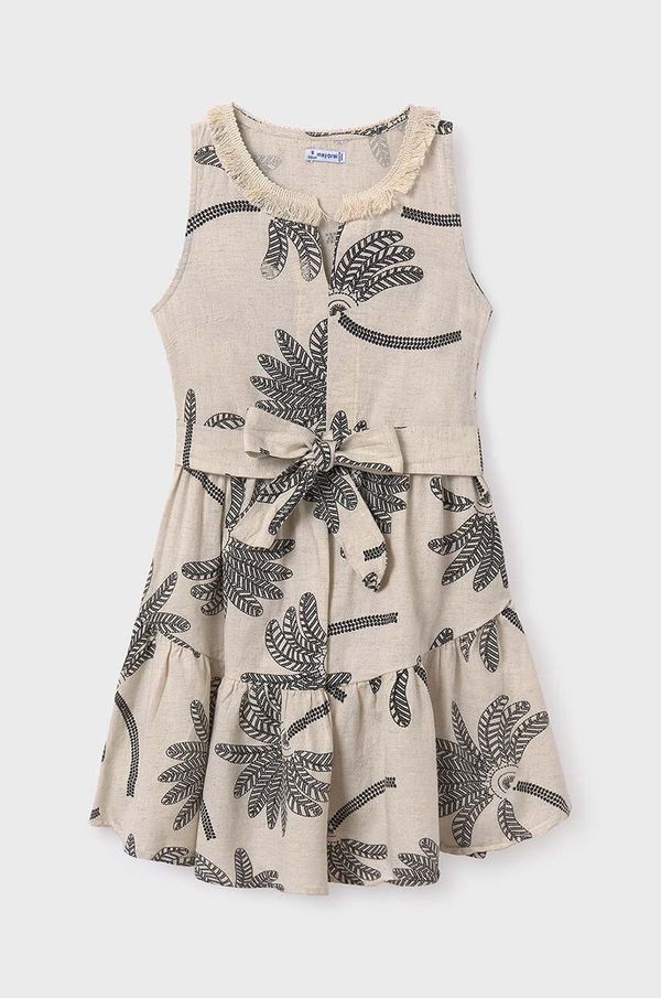 Mayoral Dječja haljina s dodatkom lana Mayoral boja: bež, mini, širi se prema dolje