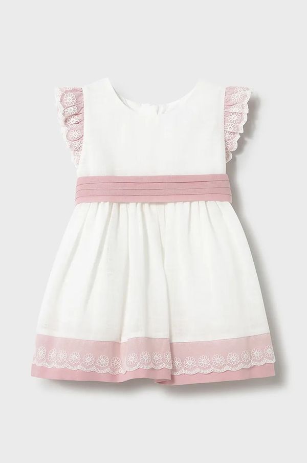 Mayoral Dječja haljina s dodatkom lana Mayoral boja: ružičasta, mini, širi se prema dolje, 1908