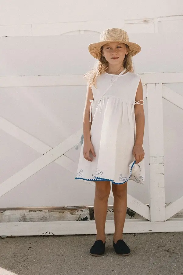 Tinycottons Dječja haljina s dodatkom lana Tinycottons SWANS BOWS DRESS