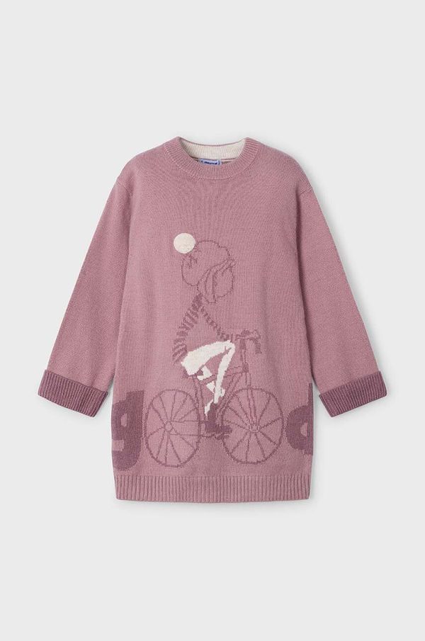 Mayoral Dječja haljina s primjesom vune Mayoral boja: ružičasta, mini, ravna, 4926