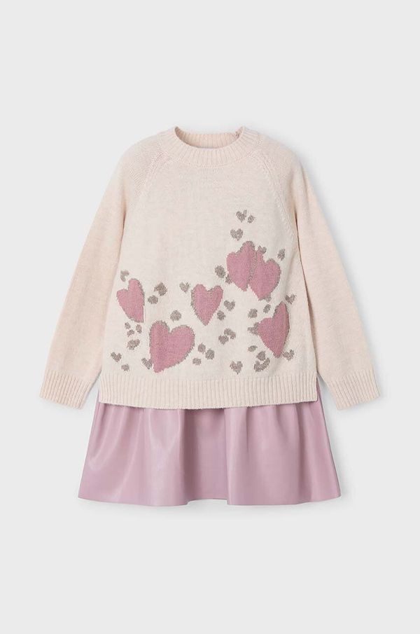 Mayoral Dječja haljina s primjesom vune Mayoral boja: ružičasta, mini, širi se prema dolje, 4925