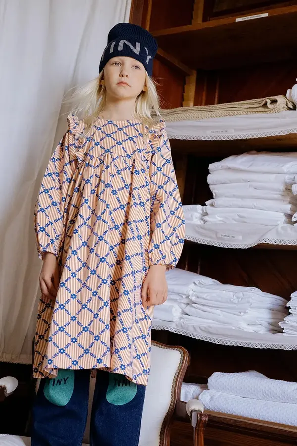 Tinycottons Dječja haljina Tinycottons FLOWER GRID PRINT DRESS