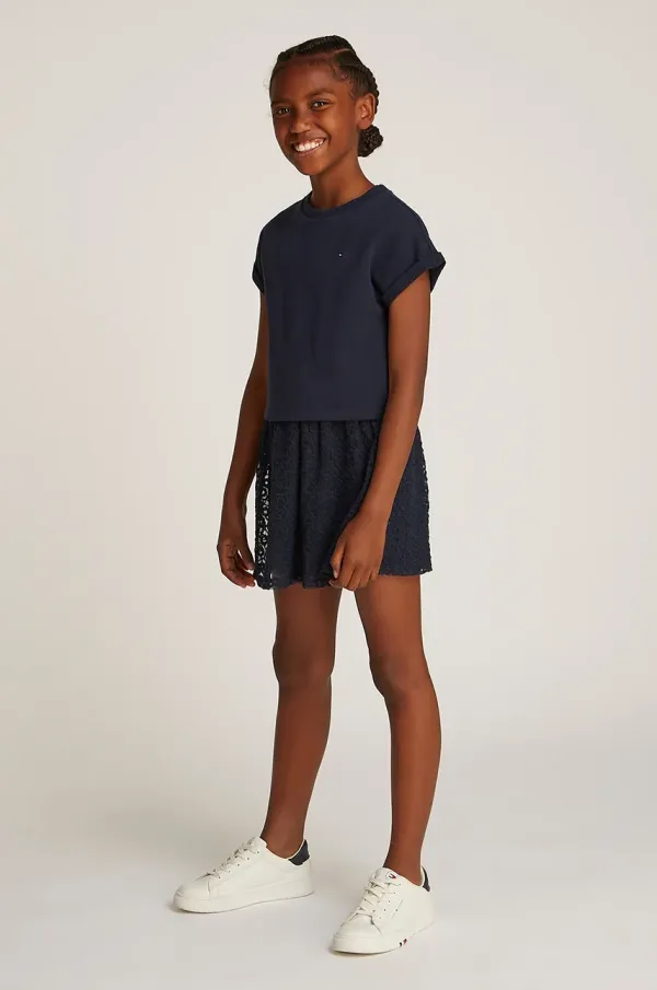 Tommy Hilfiger Dječja haljina Tommy Hilfiger boja: tamno plava, mini, širi se prema dolje, KG0KG08333