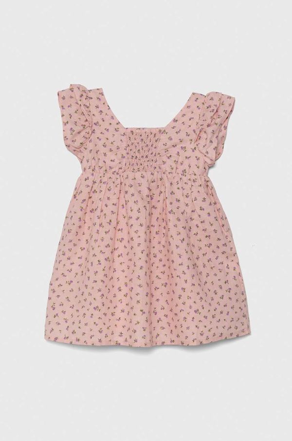 United Colors of Benetton Dječja lanena suknja United Colors of Benetton boja: ružičasta, mini, širi se prema dolje