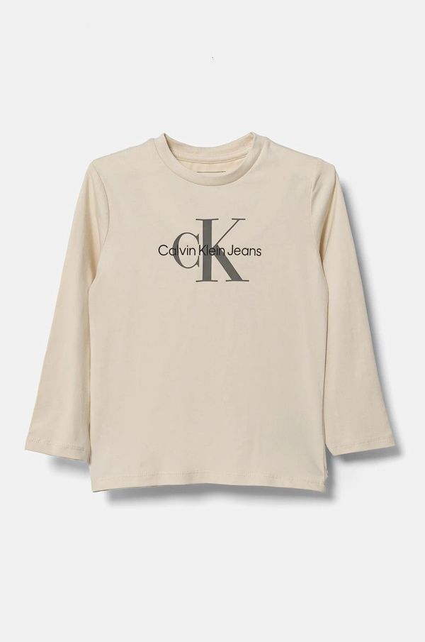 Calvin Klein Jeans Dječja majica dugih rukava Calvin Klein Jeans boja: bež, IN0IN00005