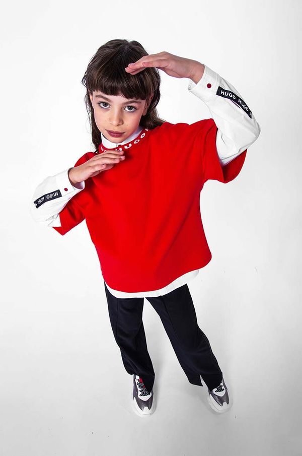 Hugo Dječja majica kratkih rukava HUGO boja: bež, s poludolčevitom