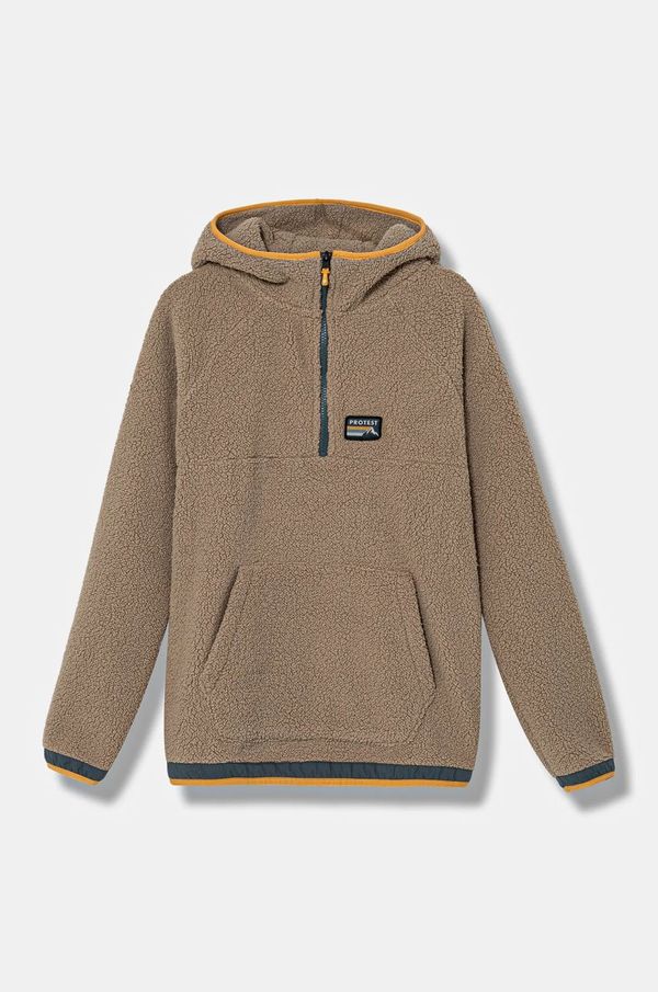 Protest Dječja majica od flisa Protest PRTCULT boja: bež, s kapuljačom, bez uzorka, 3810244