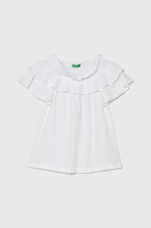 United Colors of Benetton Dječja majica od mješavine lana United Colors of Benetton boja: bijela, s otvorenim ramenima