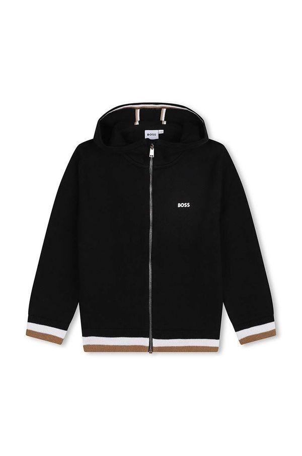 Boss Dječja majica od mješavine vune BOSS boja: crna, s kapuljačom, bez uzorka, J51124