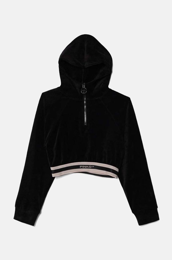 Pinko Up Dječja majica od velura Pinko Up boja: crna, s kapuljačom, s tiskom, F4PIJGHS055