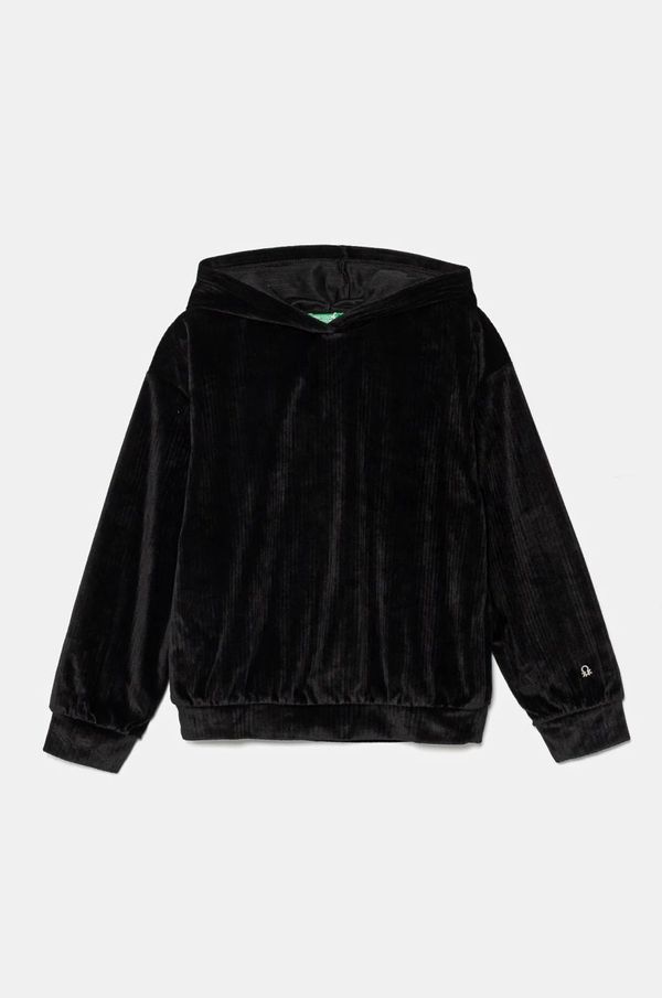 United Colors of Benetton Dječja majica od velura United Colors of Benetton boja: crna, s kapuljačom, bez uzorka, 37JBC203V